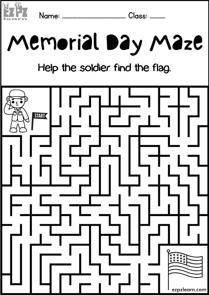 Maze for Memorial Day, Veterans Day, or Fourth of July activities
